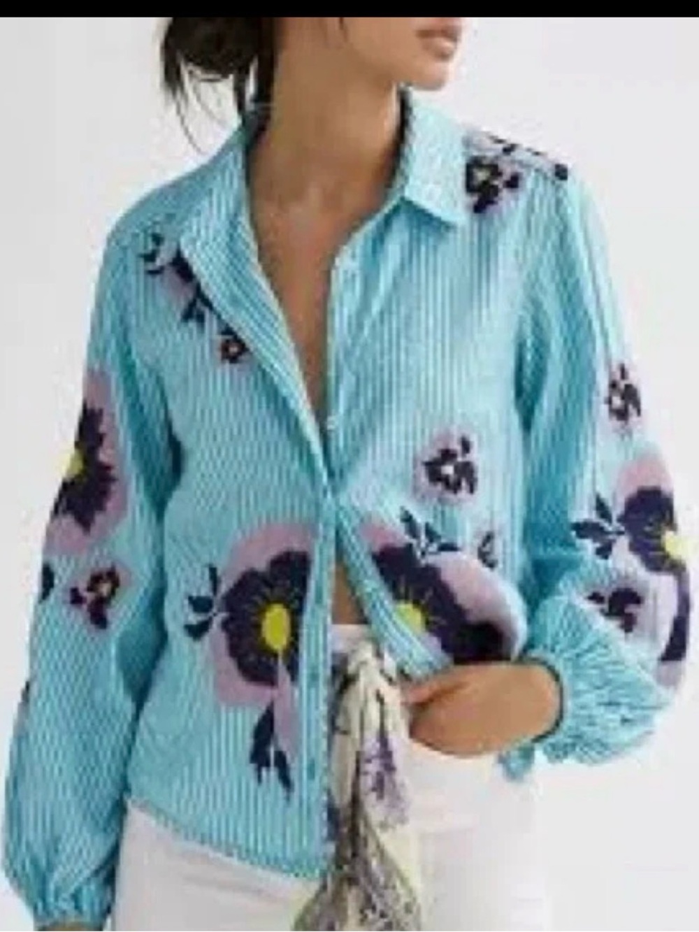 Anthropologie Maeve Blue Embroidered Blouse Small